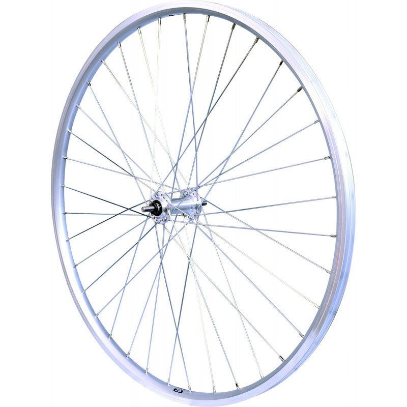 ROUE 28" VTC AVANT JANTE ALU DOUBLE PAROI ARGENT FREIN PATIN MOYEU ALU ECROUS