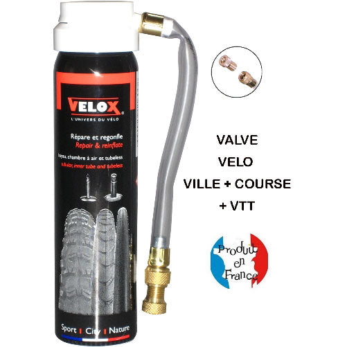 Photo de Bombe Anti-Crevaison 75 ml VELOX – Valve Presta/Schrader – Répare et Regonfle pour Vélo, VTT et Gravel par VELOX