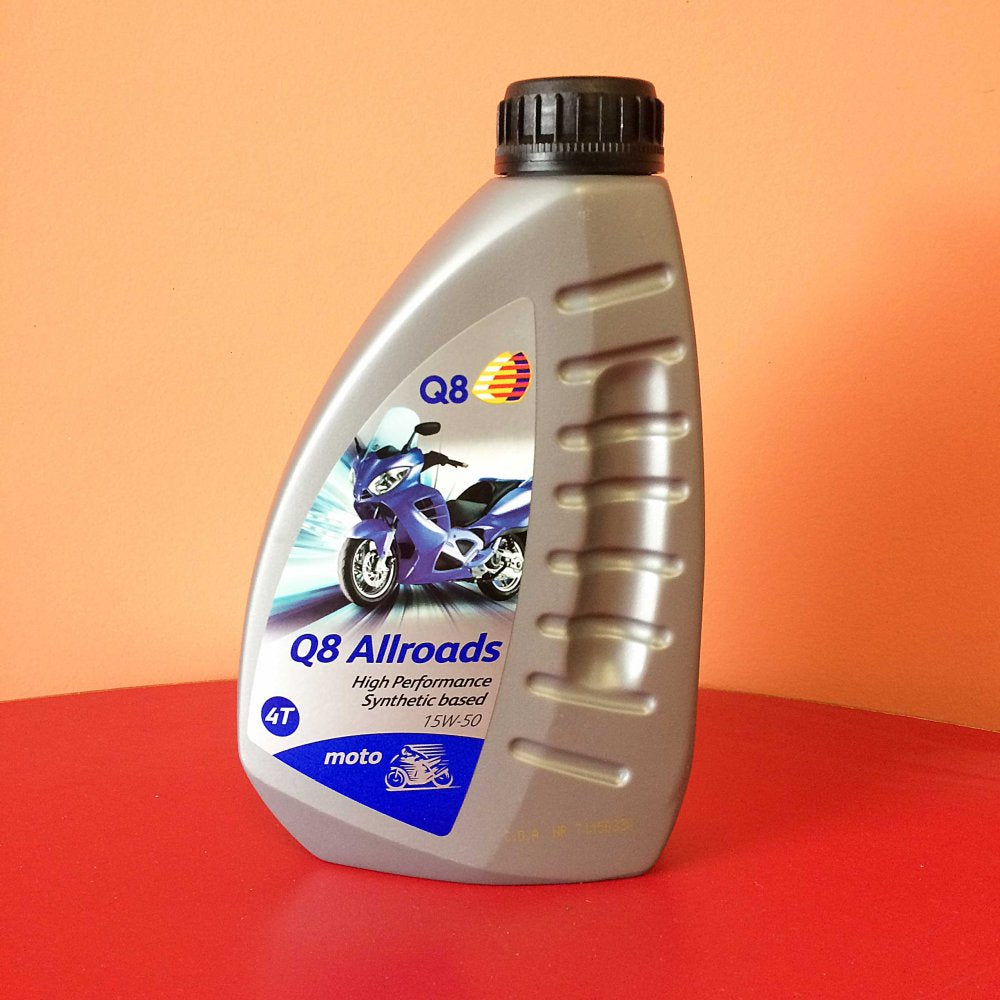 Photo de Huile Moteur Moto Q8 Allroads 4T 15W-50 100% Synthèse – Protection Optimale & Performances Toutes Saisons – 1 Litre par Q8OILS