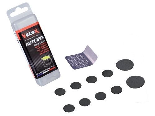 Kit de réparation pneus vélo – Rustines autocollantes Velox 8x Ø15 mm + 2x Ø25 mm avec râpe