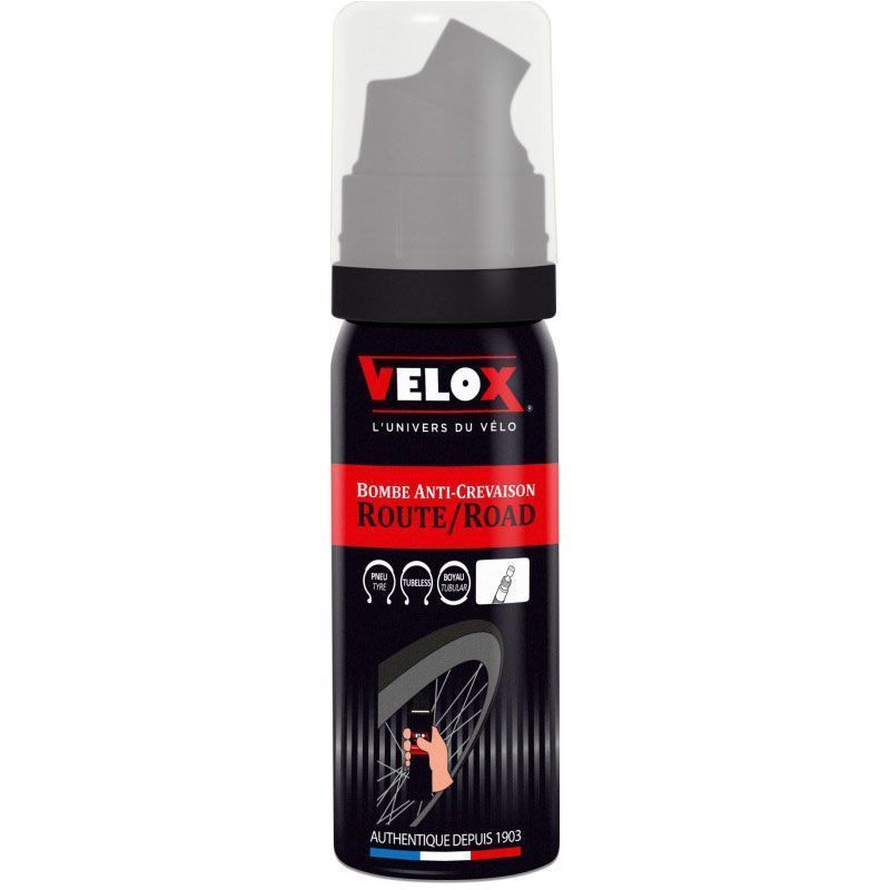 Bombe anti-crevaison vélo route Velox 50 ml – Valve Presta, répare et regonfle chambres à air
