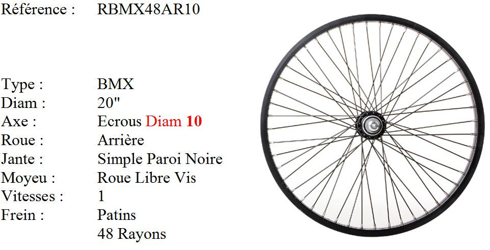 Roue Arrière BMX 20" – Jante Aluminium 48 Rayons – Noir CNC – Freestyle 1V