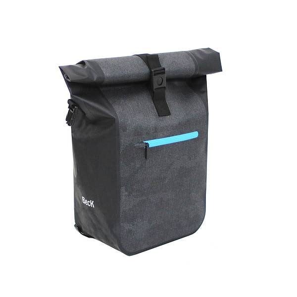 Sacoche arrière Beck Base Simple 18 L – Noir/Bleu, imperméable et robuste (vélo & e-bike)