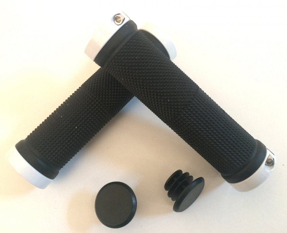 Poignées vélo double collier – Blanc, fixation Lock-On sécurisée