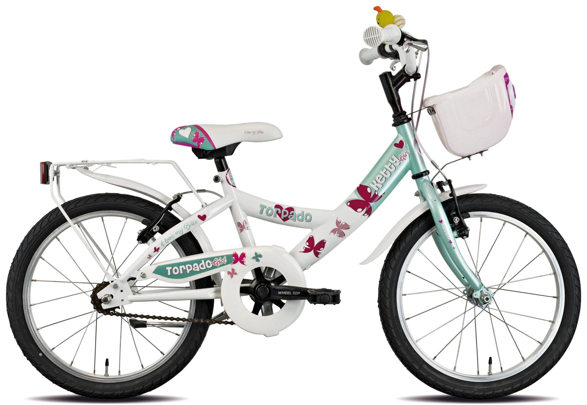 Vélo enfant 18 pouces Torpado KETTY – Blanc et aquamarine – Idéal 5 à 7 ans