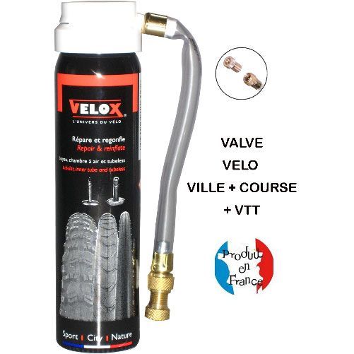 Photo de Bombe Anti-Crevaison 75 ml VELOX – Valve Presta/Schrader – Répare et Regonfle pour Vélo, VTT et Gravel par VELOX