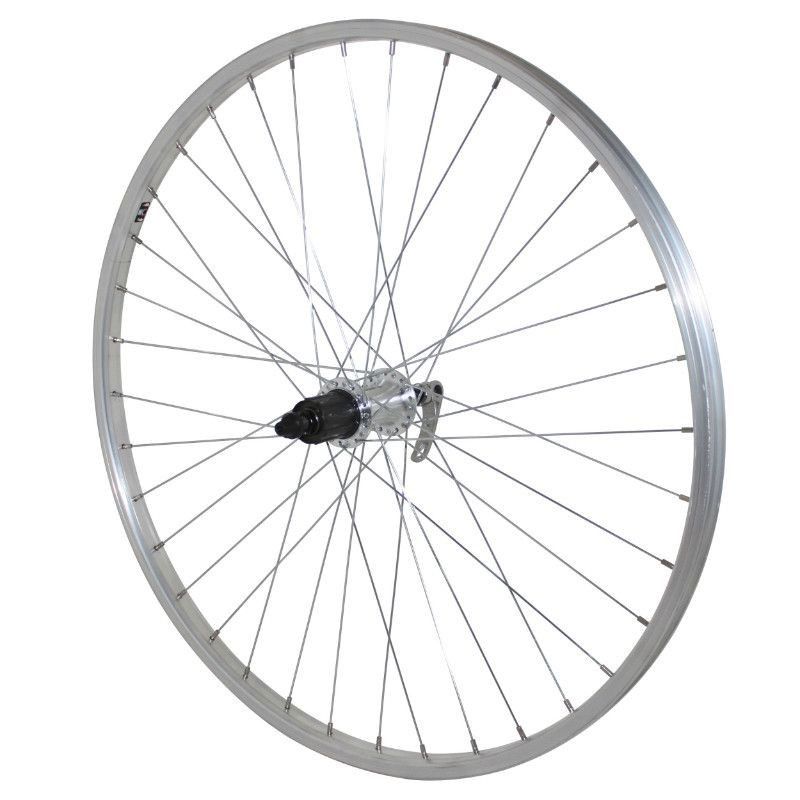 ROUE 26" VTT ARRIERE JANTE ALU SIMPLE PAROI ARGENT FREIN PATIN MOYEU ALU BLOCAGE RAPIDE CASSETTE 8/9V