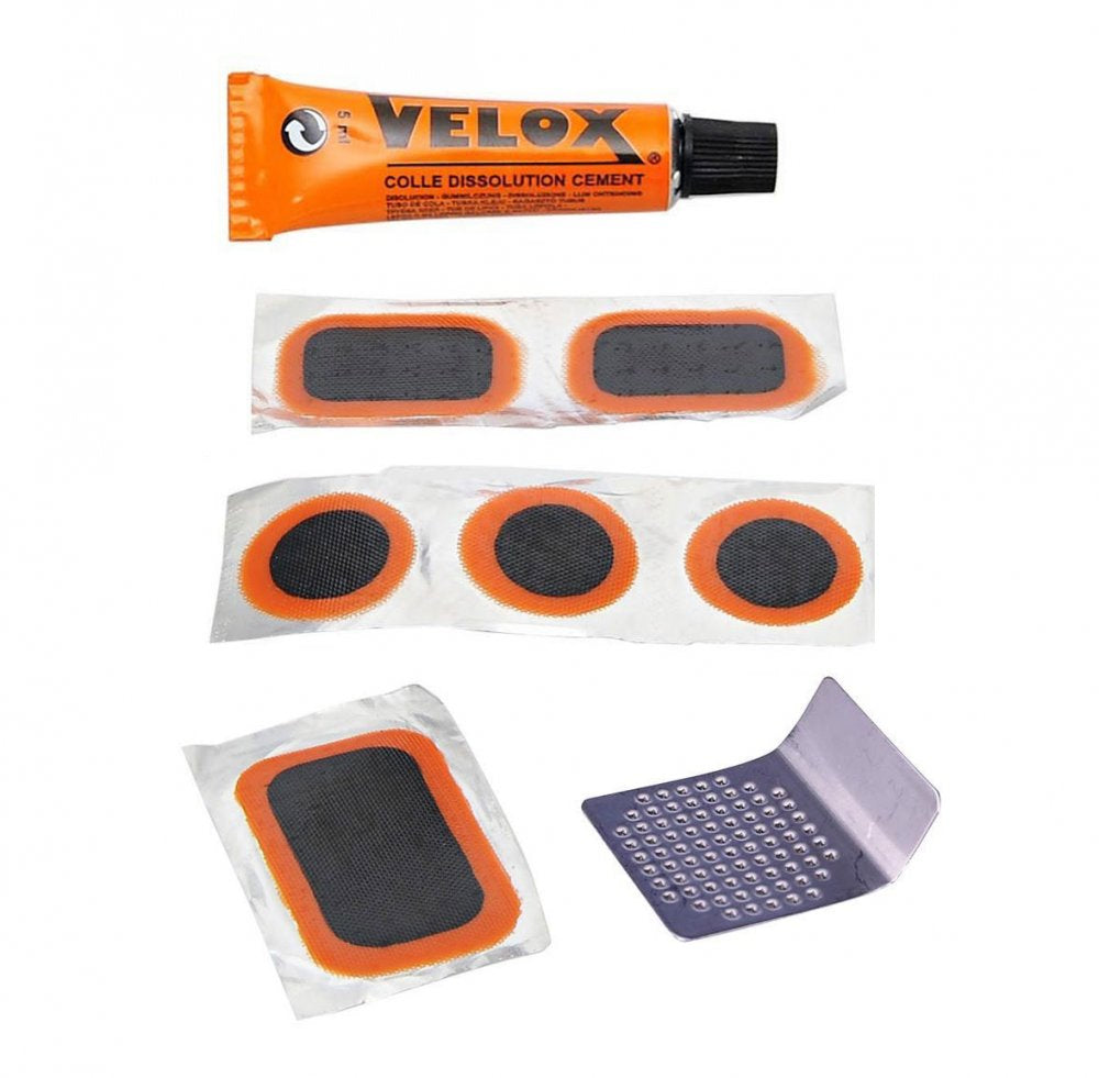 Kit de réparation VTT / Scooter Velox – Rustines, colle 10 ml et râpe métallique