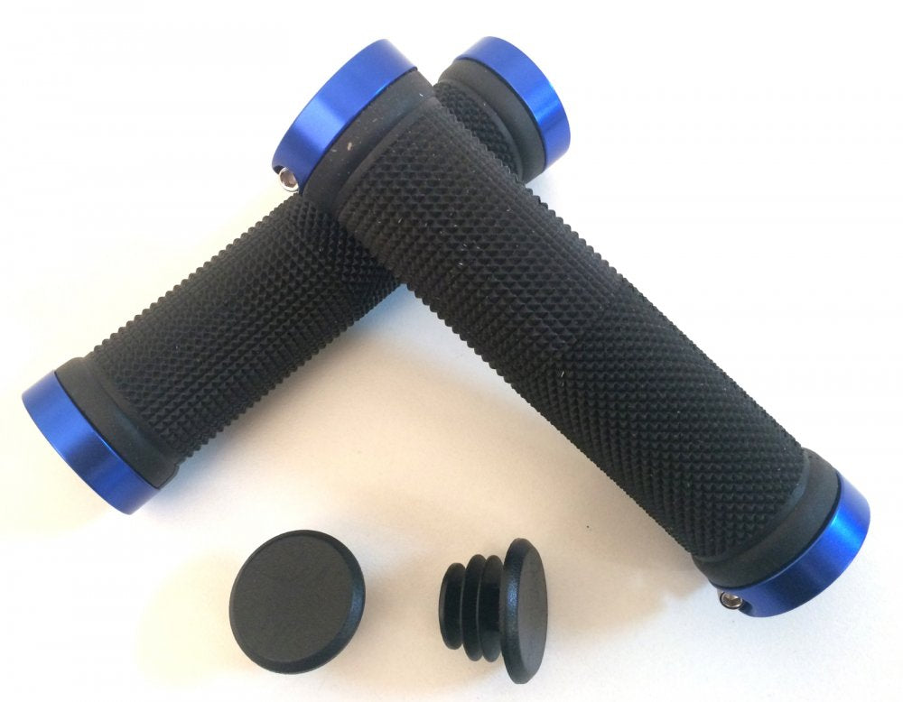 Poignées vélo double collier – Bleu avec serrage sécurisé