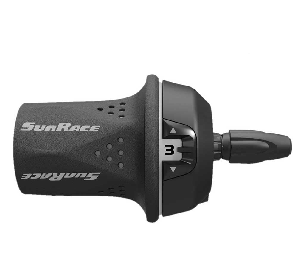 Manette de dérailleur gauche SunRace TSM21 – VTT 3 vitesses, Grip Shift microfriction