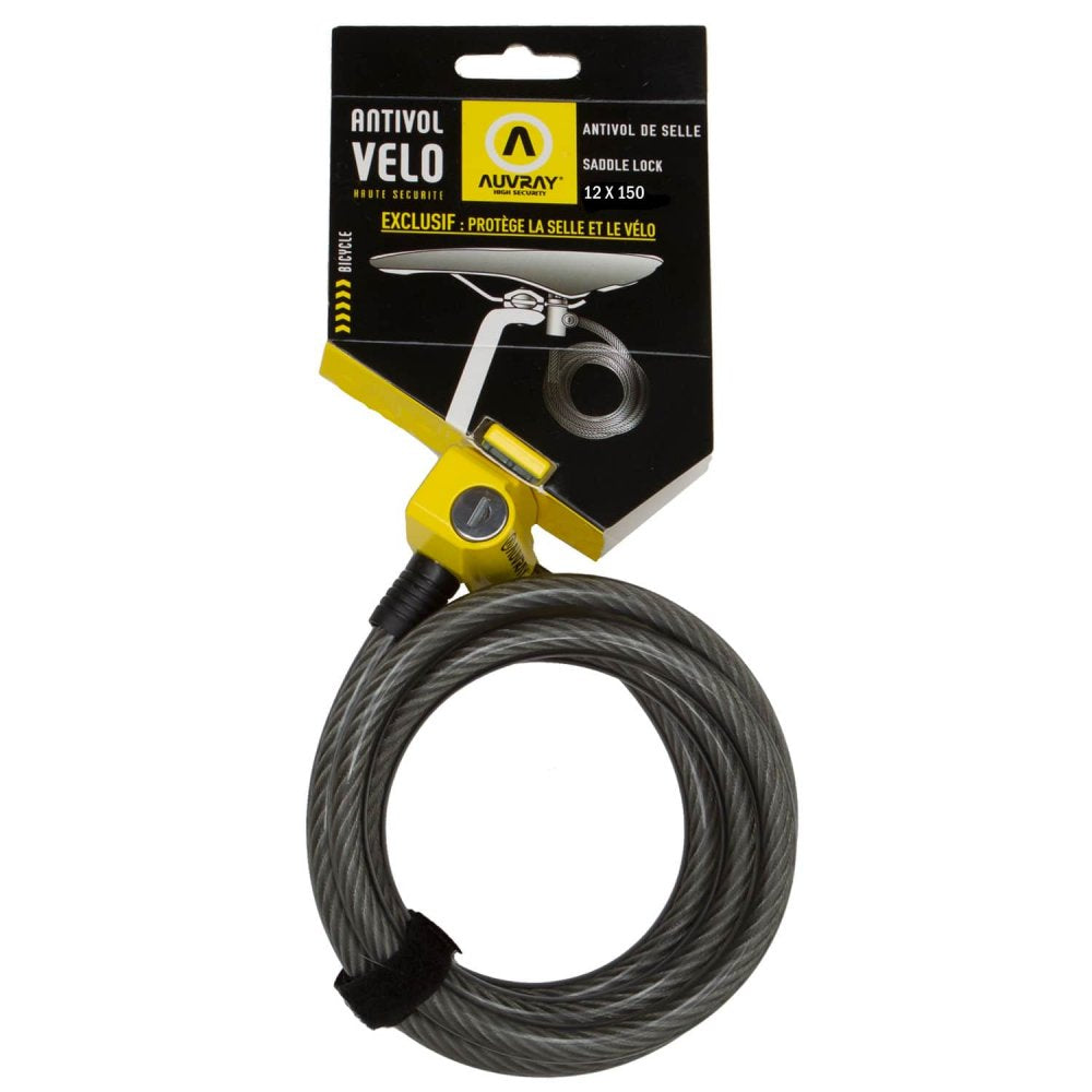 Antivol selle et vélo Auvray S.Lock – Ø12 mm x 150 cm – Avec 2 clés fraisées – Exclusivité modèle déposé