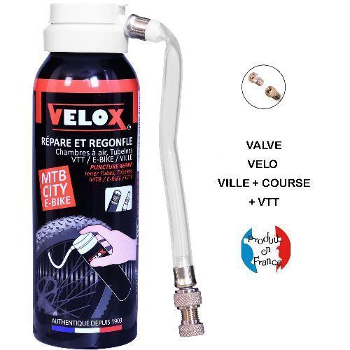 Photo de Bombe anti-crevaison vélo Velox 125 ml – Répare et regonfle, valves Presta & Schrader, route, VTT, e-bike par VELOX