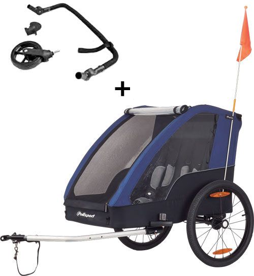 Remorque Enfant Vélo POLISPORT 2 Places 20" Gris/Bleu – Avec Kit Urbain
