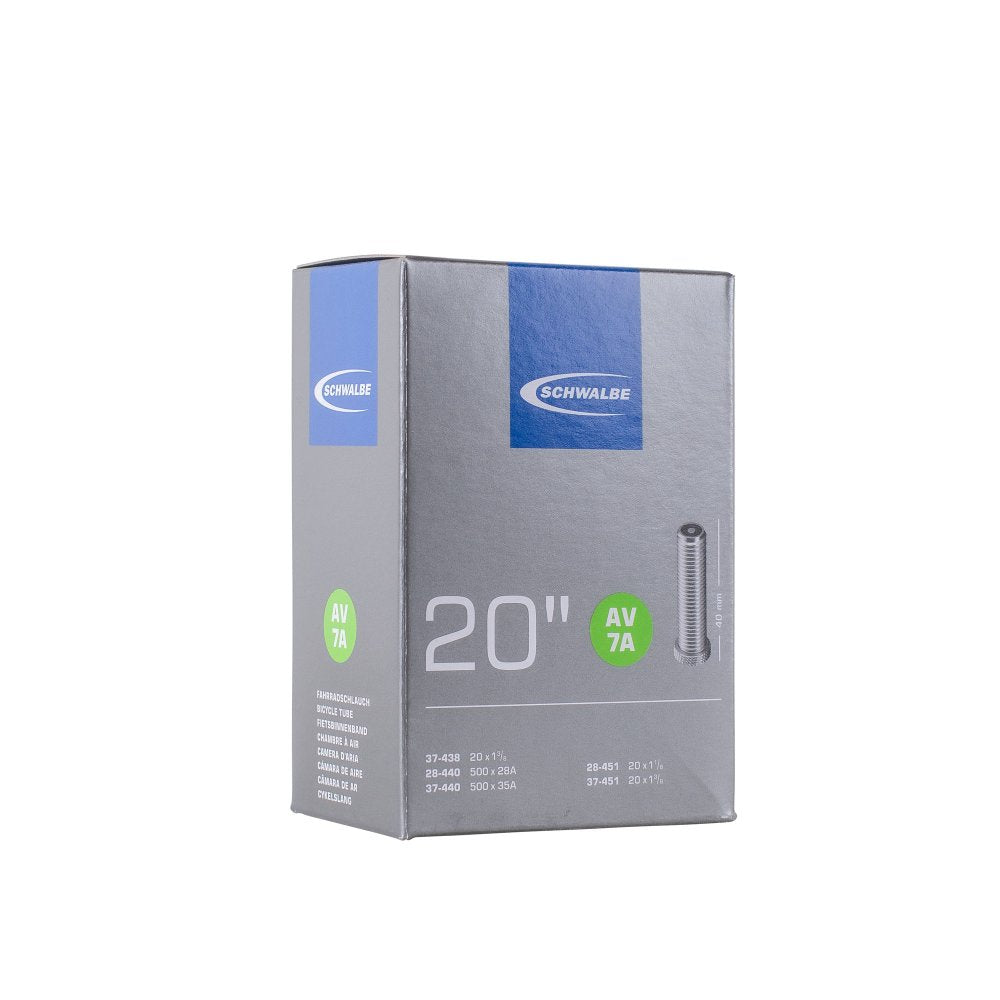 Chambre à air vélo Schwalbe AV7A 20x1 1/8 – 1 3/8 (28/37-438/451) valve Schrader 40 mm