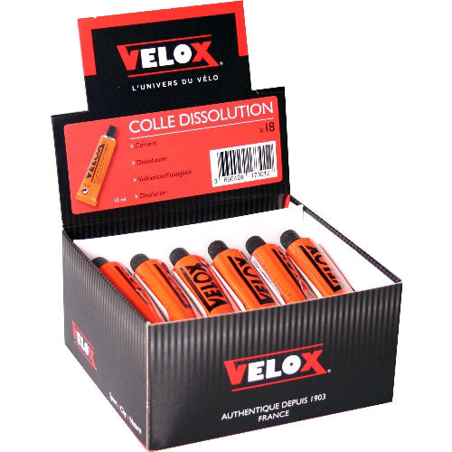 Lot de 18 tubes de colle de dissolution Velox 10 g – Pour rustines et réparation de chambres à air vélo
