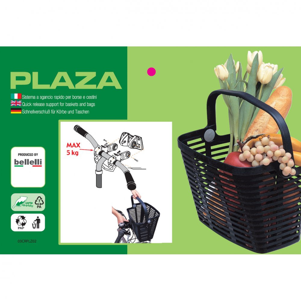 Photo de Panier Vélo Plastique Noir – Fixation Plaza – 34x18x25 cm par BELLELLI
