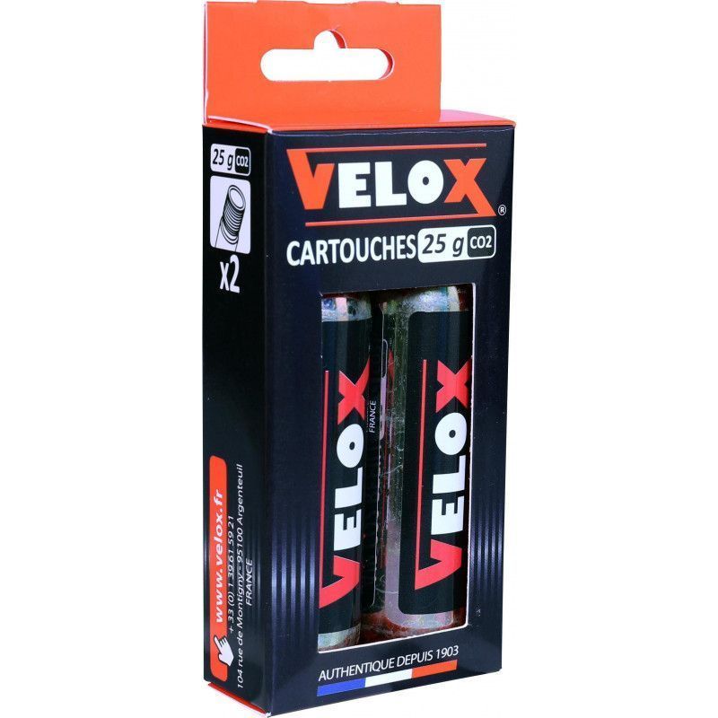 Cartouches CO2 filetées 25g x2 VELOX – Gonflage rapide vélo route, VTT et gravel
