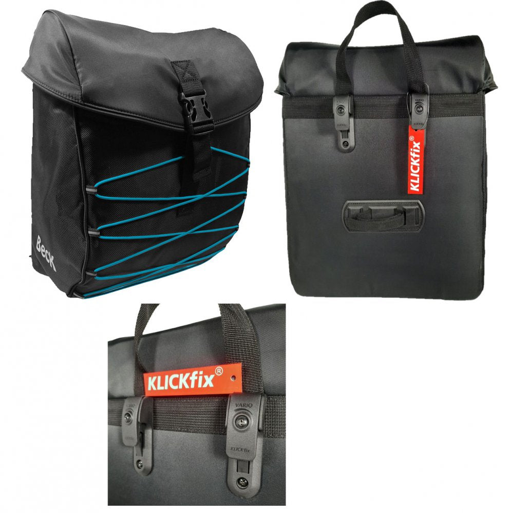 Sacoche vélo BECK S.TAR Blue 18L - Étanche, Réfléchissante, Système KLICKFIX - 33x13x43 cm