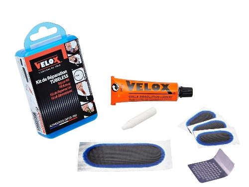 Kit réparation vélo Tubeless Velox – Rustines renforcées, colle et accessoires