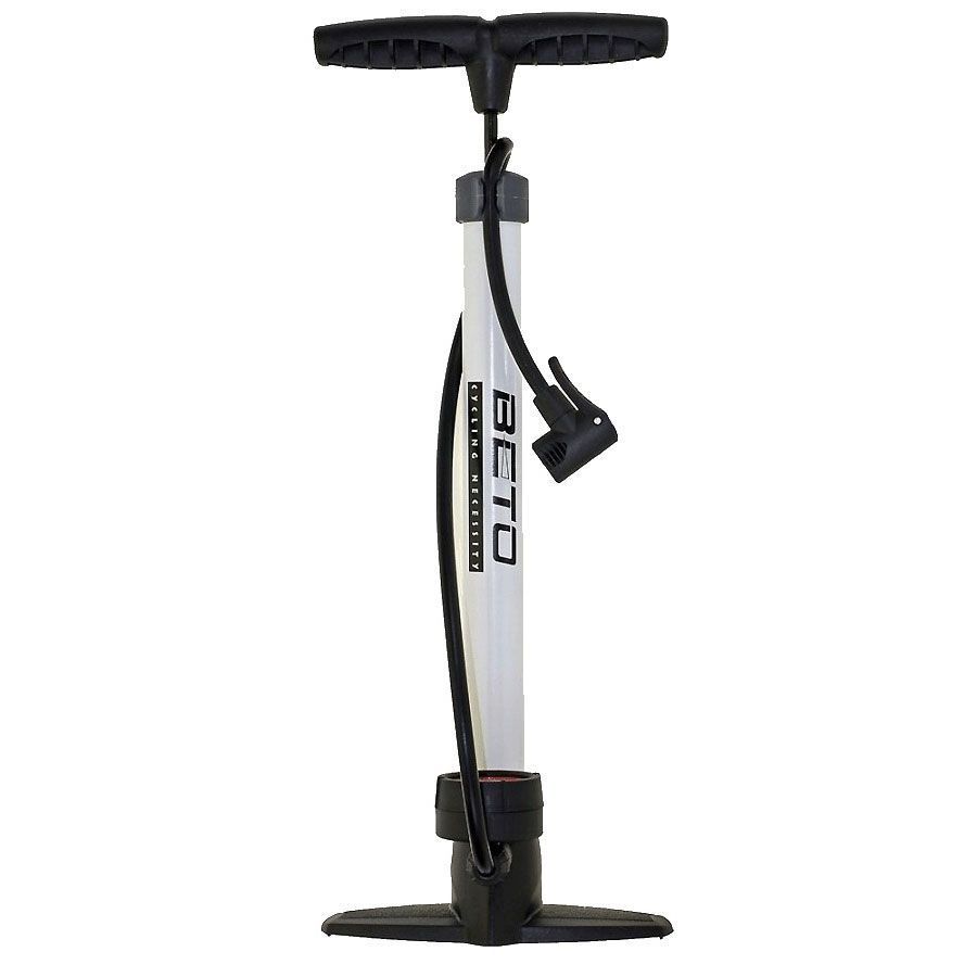 Pompe à pied vélo – Corps métal avec manomètre – Blanche – Compatible Presta & Schrader