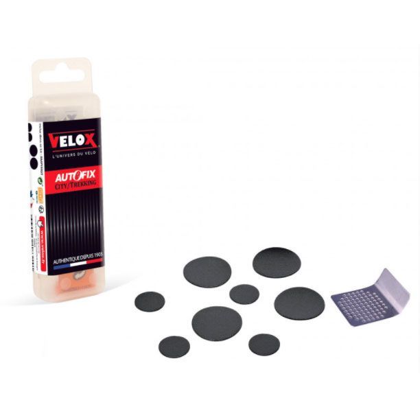 Kit rustines autocollantes Velox City/Trekking – 8 pièces + mini-râpe, réparation rapide sans colle