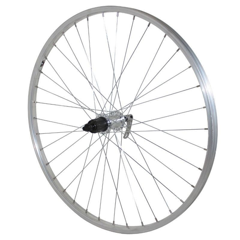 ROUE 26" VTT ARRIERE JANTE ALU SIMPLE PAROI ARGENT FREIN PATIN MOYEU ALU BLOCAGE RAPIDE CASSETTE 8/9V