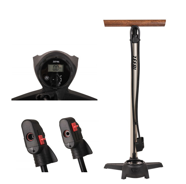 Pompe à pied Zefal Profil Max FP65 – Manomètre digital – Bois & Aluminium – 12 bar