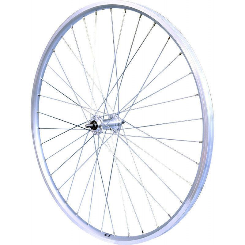 ROUE 28" VTC AVANT JANTE ALU DOUBLE PAROI ARGENT FREIN PATIN MOYEU ALU ECROUS