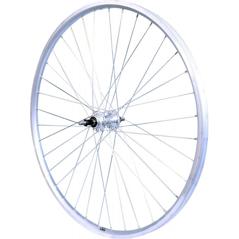 ROUE 28" VTC ARRIERE JANTE ALU DOUBLE PAROI ARGENT FREIN PATIN MOYEU ALU ECROUS ROUE LIBRE