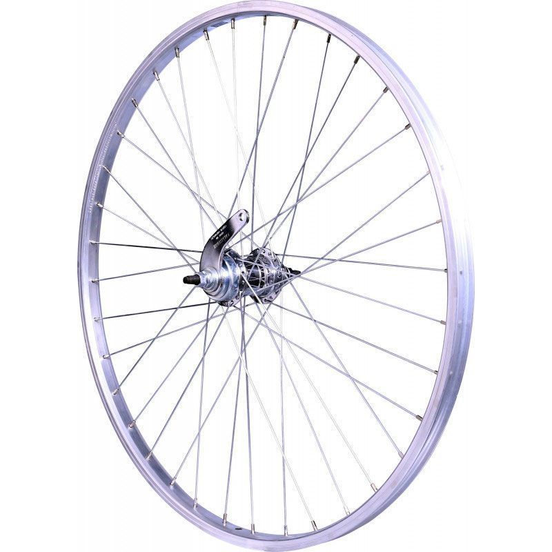 ROUE 20" RETROPEDALAGE ARRIERE JANTE ALU SIMPLE PAROI ARGENT FREIN PATIN MOYEU ALU ECROUS PIGNON 1V