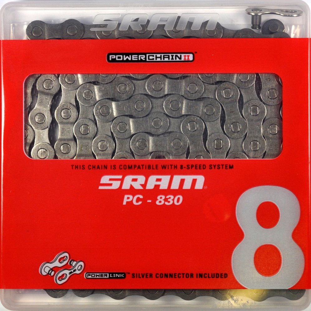 Photo de Chaîne vélo SRAM PC-830 – 6/7/8 vitesses – 114 maillons – Finition Argent – Transmission fiable et polyvalente par SRAM