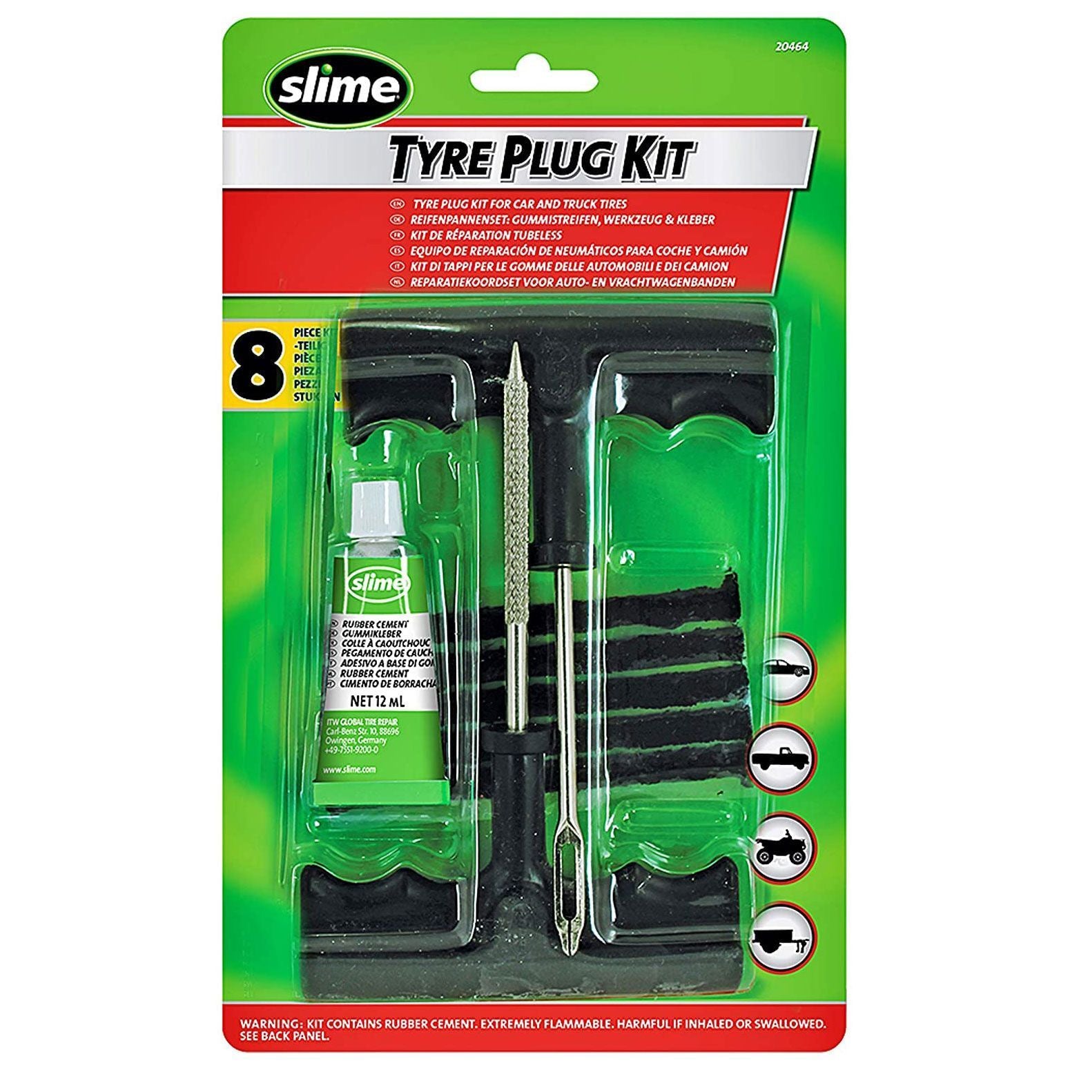 Kit de 8 mèches noires Slime – Réparation pneus tubeless auto et moto