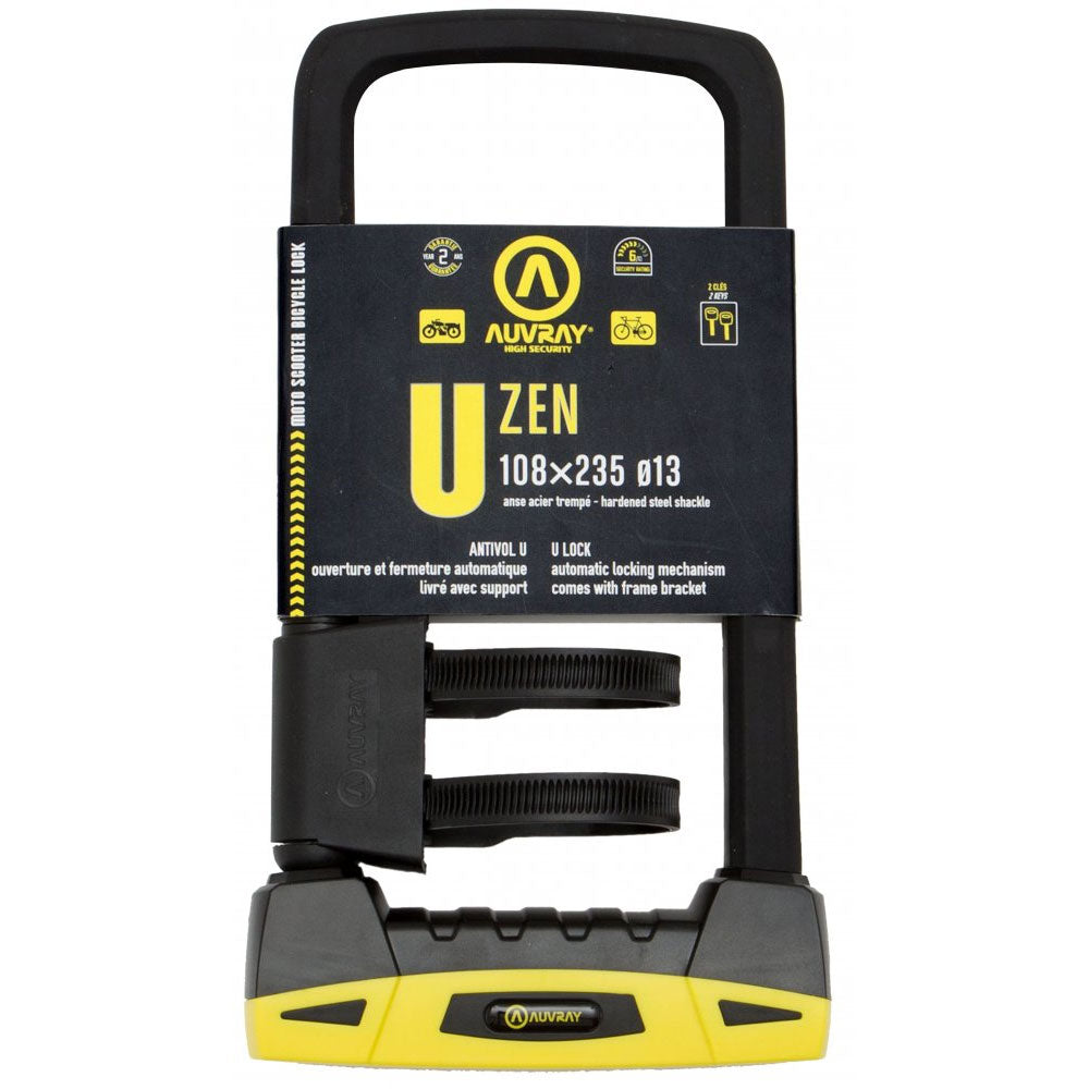 Photo de Antivol U Auvray ZEN 108 x 235 mm – Anse Ø13 mm acier trempé, ouverture automatique, support de cadre inclus par AUVRAY