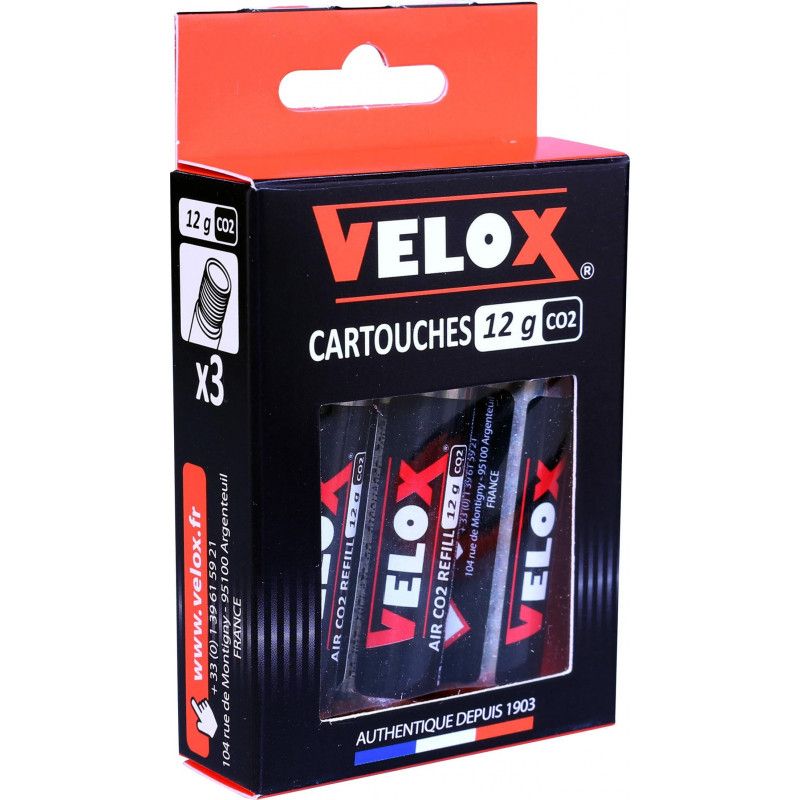 Pack de 3 cartouches CO2 filetées 12g VELOX – Gonflage rapide pour vélo pliant, urbain et petit volume