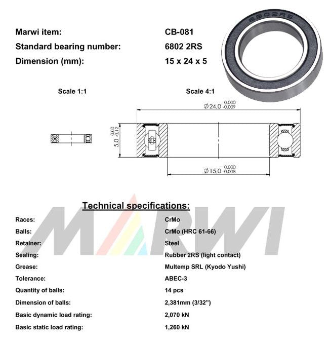 Roulement 6802-2RS 15x24x5 mm – Étanche, haute performance compacte – Réf. CB081 / CB-081