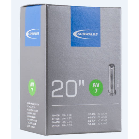 Chambre à air vélo Schwalbe AV7 20x1.50-2.40 (40/62-406) valve Schrader 40 mm
