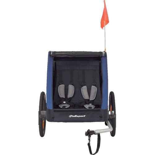 Remorque Vélo Enfant 2 Places Polisport 20" Gris/Bleu – Pliable & Sécurisée