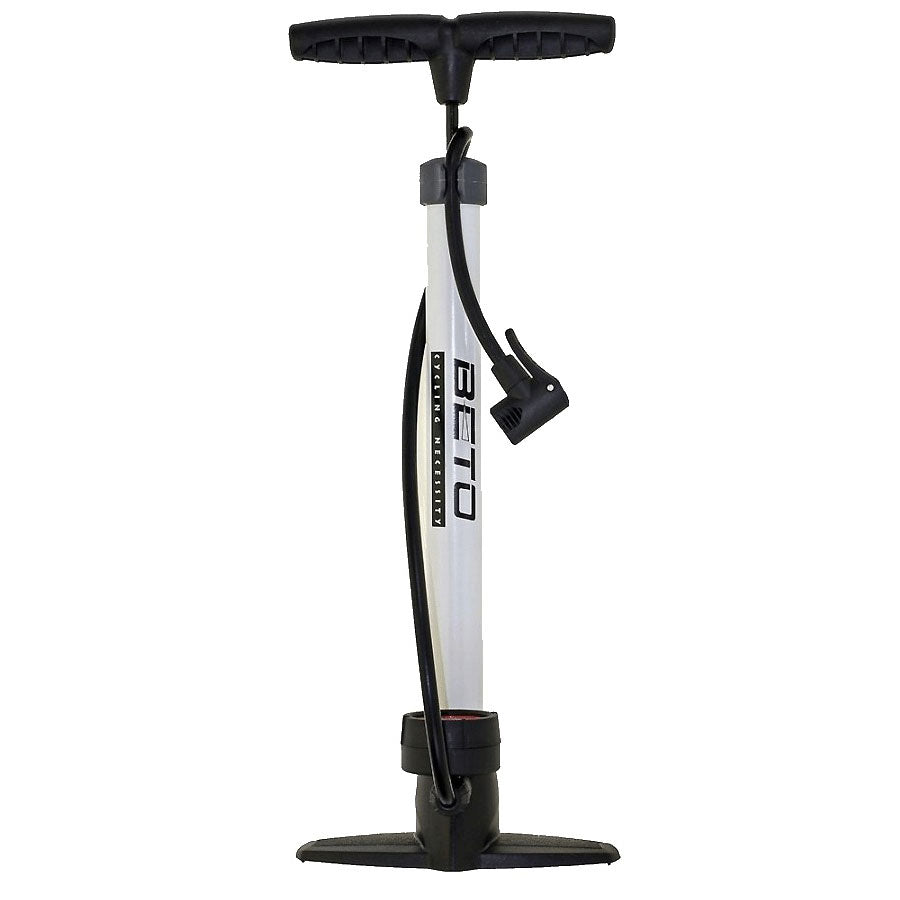 Pompe à pied vélo – Corps métal avec manomètre – Blanche – Compatible Presta & Schrader