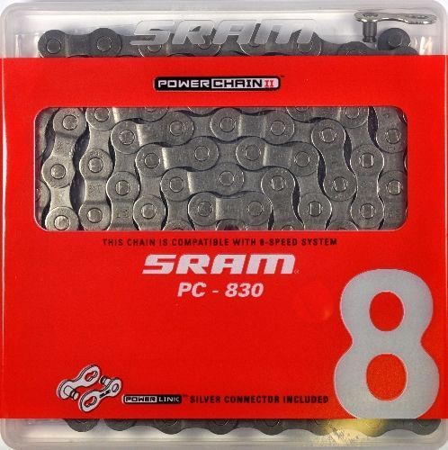 Photo de Chaîne vélo SRAM PC-830 – 6/7/8 vitesses – 114 maillons – Finition Argent – Transmission fiable et polyvalente par SRAM