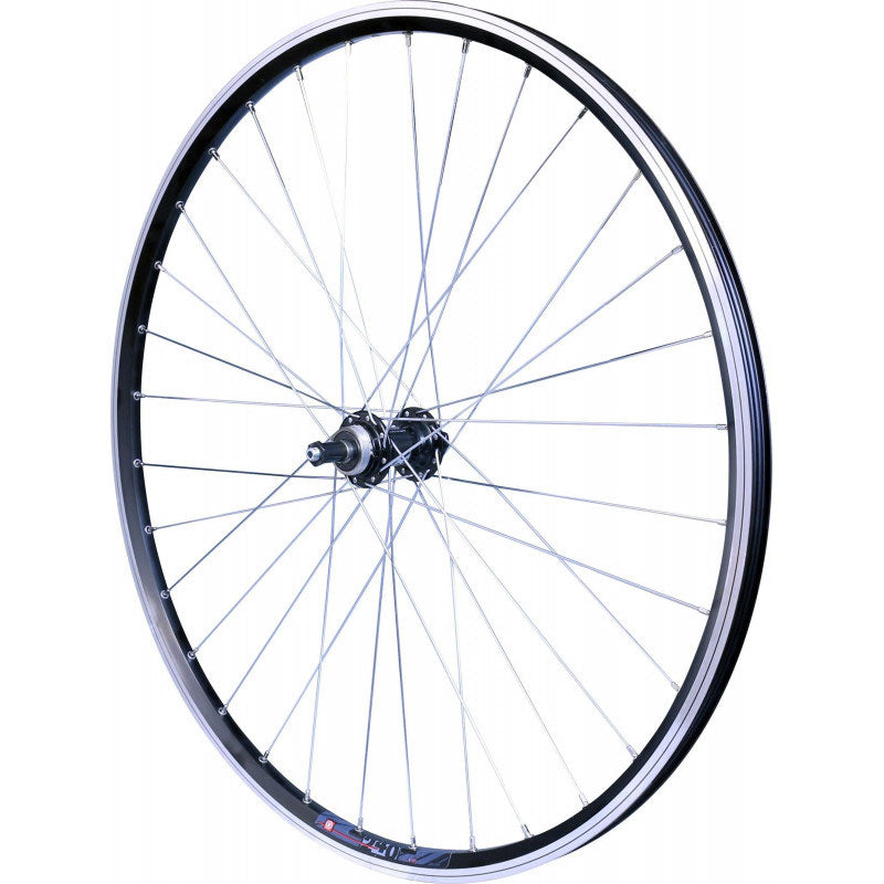 ROUE 28" VTC ARRIERE JANTE ALU DOUBLE PAROI NOIRE FREIN PATIN MOYEU ALU BLOCAGE RAPIDE ROUE LIBRE 6/7/8V