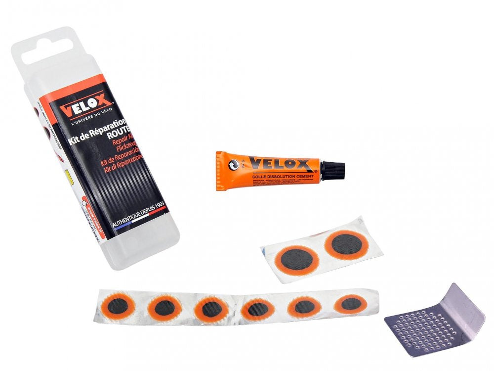Kit de réparation vélo de course – Rustines, colle et accessoires pour chambres à air route