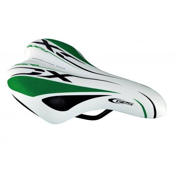 Selle vélo junior RACE – 235 x 145 mm – Coloris blanc, vert et noir – Sport et confort