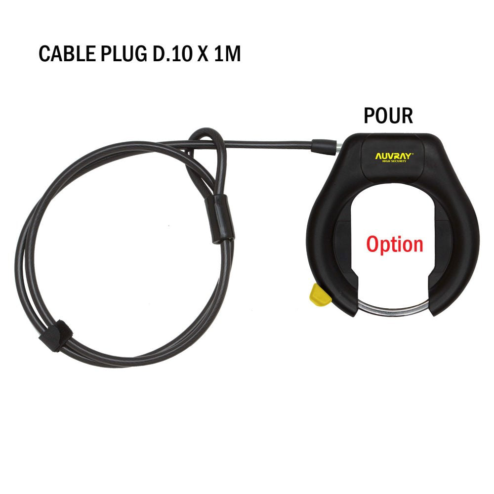 Câble Plug Auvray – Ø10 mm, 100 cm, pour antivol fer à cheval, renfort de sécurité vélo