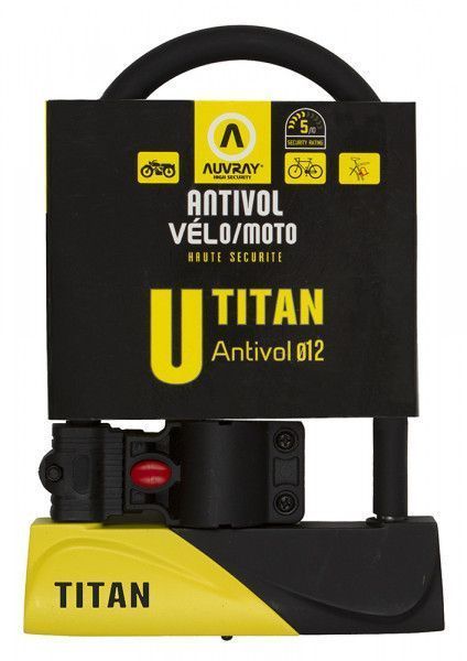 Antivol en U vélo Auvray Titan – 165 x 245 mm, anse Ø12 mm en acier, 2 clés, support cadre inclus