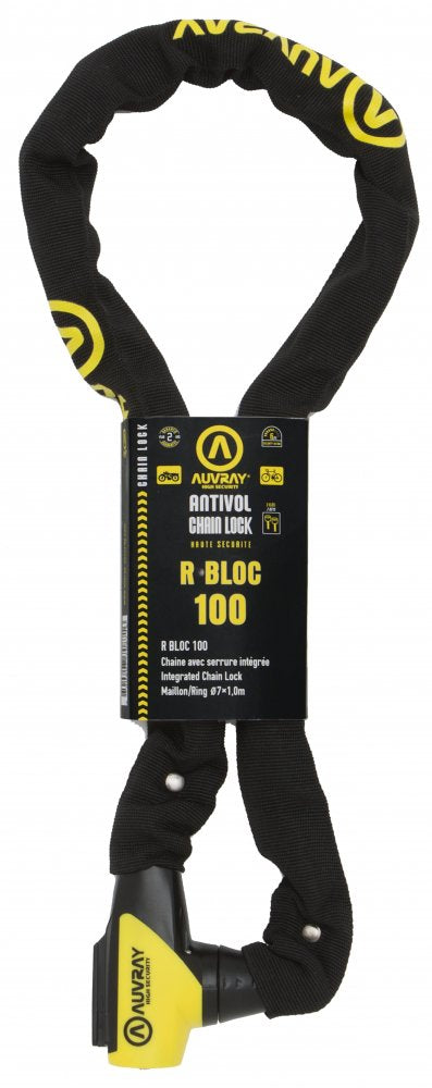 Antivol chaîne Auvray R-Bloc 100 – Acier cémenté Ø7 mm, 100 cm, serrure intégrée avec 2 clés réversibles