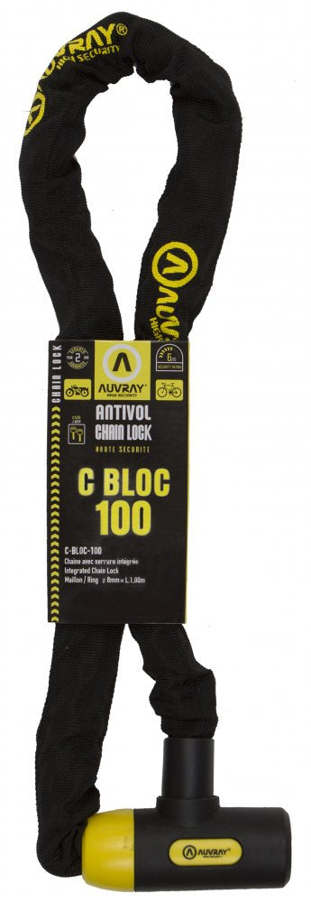Antivol chaîne Auvray C-Bloc – Acier trempé Ø8 mm, 100 cm, serrure intégrée avec 2 clés