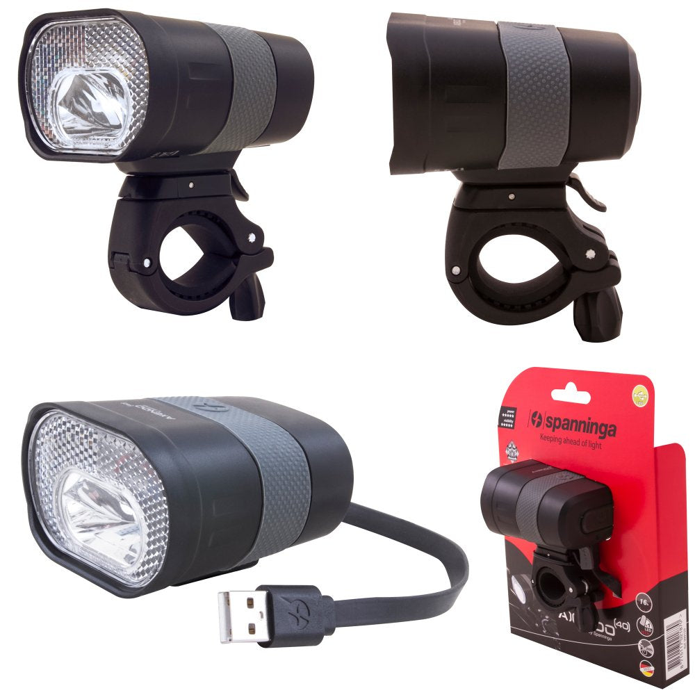 Éclairage vélo avant Spanninga Axendo 40 LUX USB – Technologie Reverse Beam, design élégant