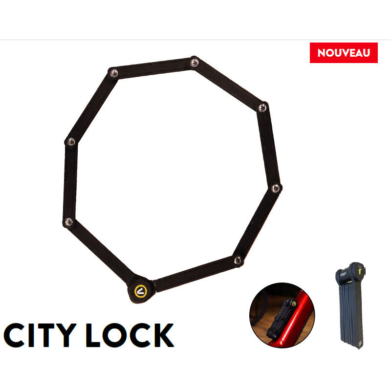 Antivol articulé pliant Auvray City Lock 360 Pro – 120 cm, Ø7,5 mm, finition nylon noir mat, support universel inclus
