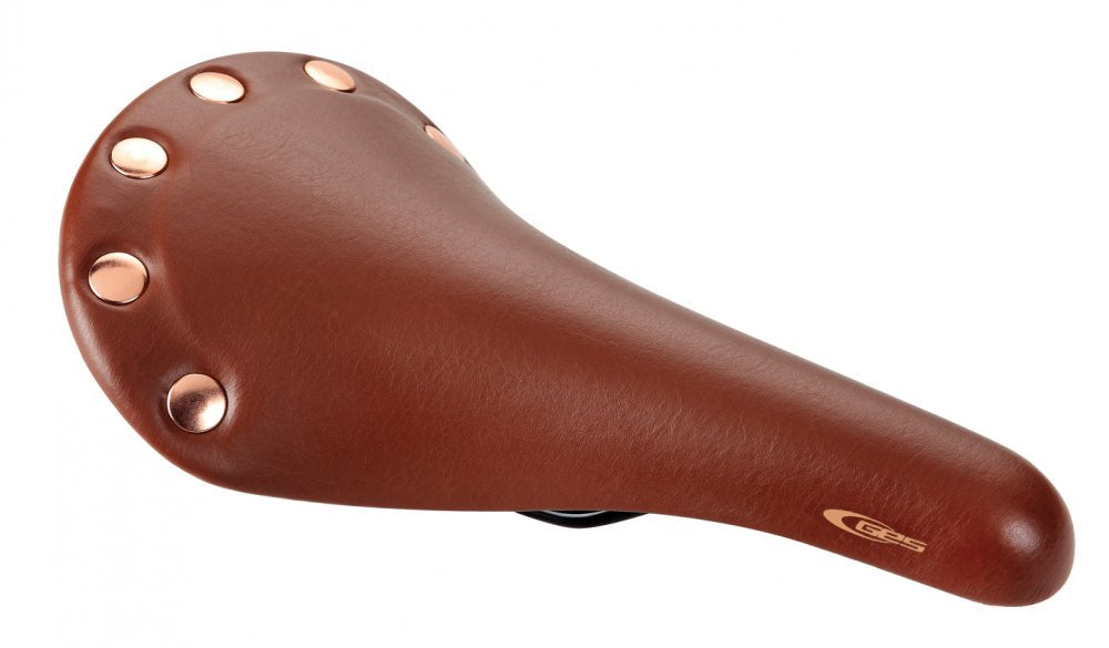 Selle vélo rétro marron à rivets dorés – 275 x 155 mm, style vintage raffiné
