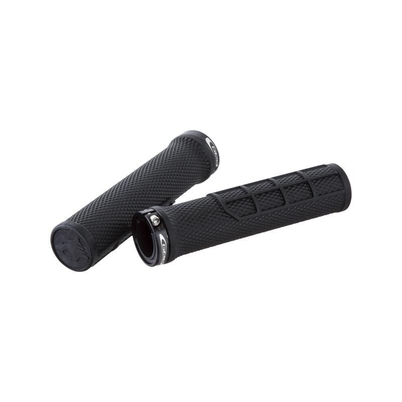 Poignées vélo 128 mm – Noires avec bagues de blocage alu